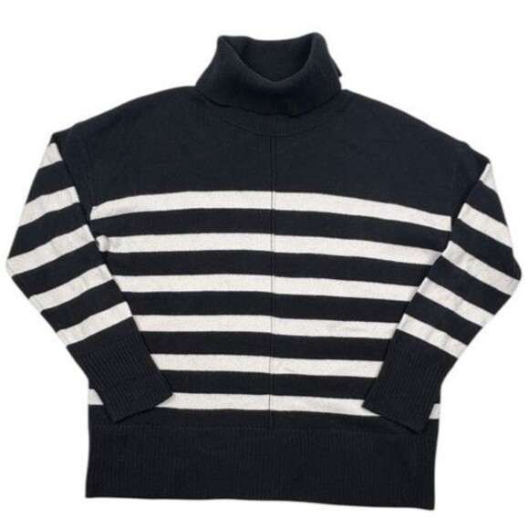 Banana Republic Striped Turtleneck Sweater Black White Modern Minimalist L - Picture 1 of 11